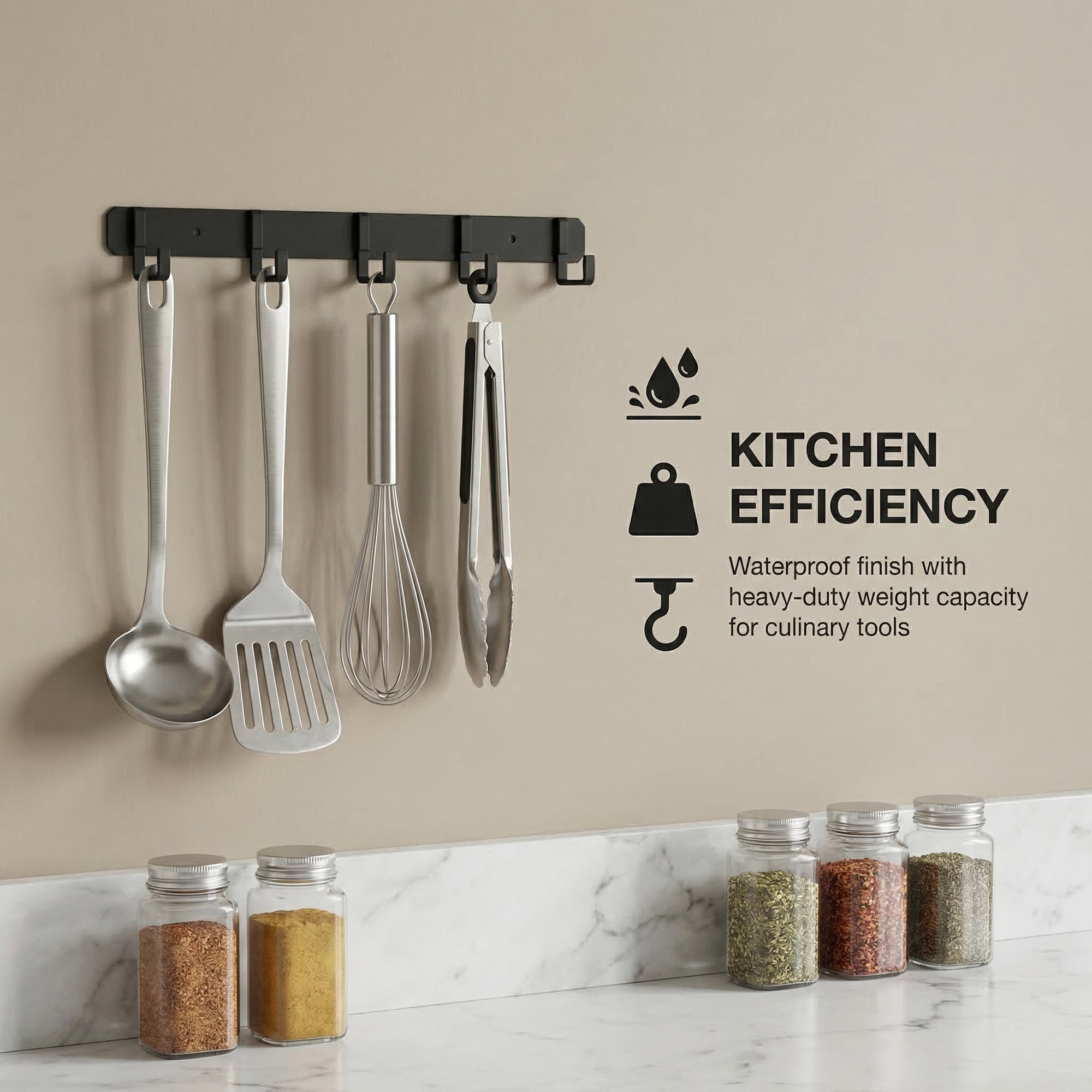 Unique Bargains Coat Rack Wall Mount Metal Wood 5 Hooks for Entryway Bathroom Black