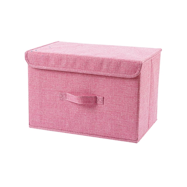 Bellella Cotton Linen Storage Box Bin Foldable Fabric Cube Clothes Zipper Organizer with Lid and Handle