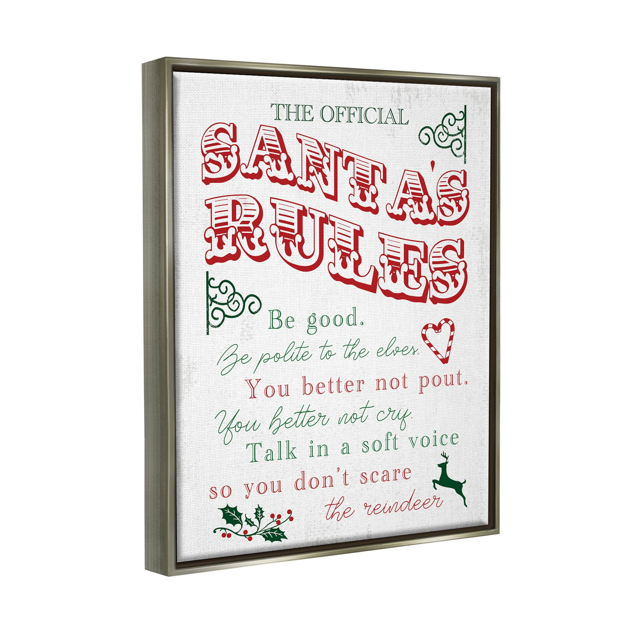 Official Santa's Rules Christmas List Holiday Graphic Art Luster Gray Framed Art Print Wall Art