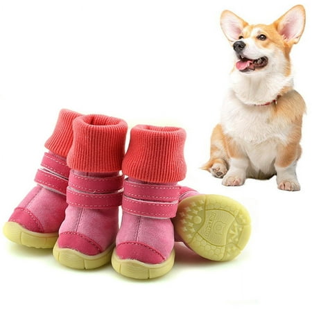 Minzimin 4Pcs Waterproof Pet Dog Boots  Anti-Slip Waterproof Winter Warm PU Dog Shoes  Suitable for Small Medium Large Dog