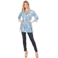 thumbnail image 5 of Sakkas Sasa Women's Casual Summer Cotton 3/4 Sleeve Print Loose Tunic Top Blouse - Light Blue - S/M, 5 of 5