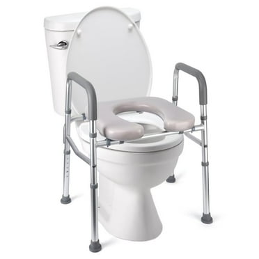 Raised Toilet Seat with Armrests and Padded Seat, 350LB Toilet Safety Frame Toilet Helper for Elderly, Disabled, Adjustable Height