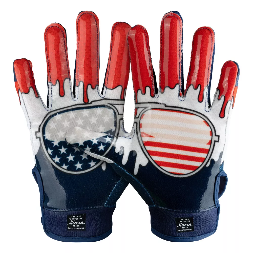 Cutters, Game Day Football Receiver Gloves, Youth, L/XL, Stars and Stripes