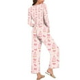 thumbnail image 3 of asdoklhq Christmas Fleece Pajamas Women Fashion Women Christmas Print Neck Fold Long Sleeves Elastic Waist Trousers Pajama Set Pink 2X, 3 of 3