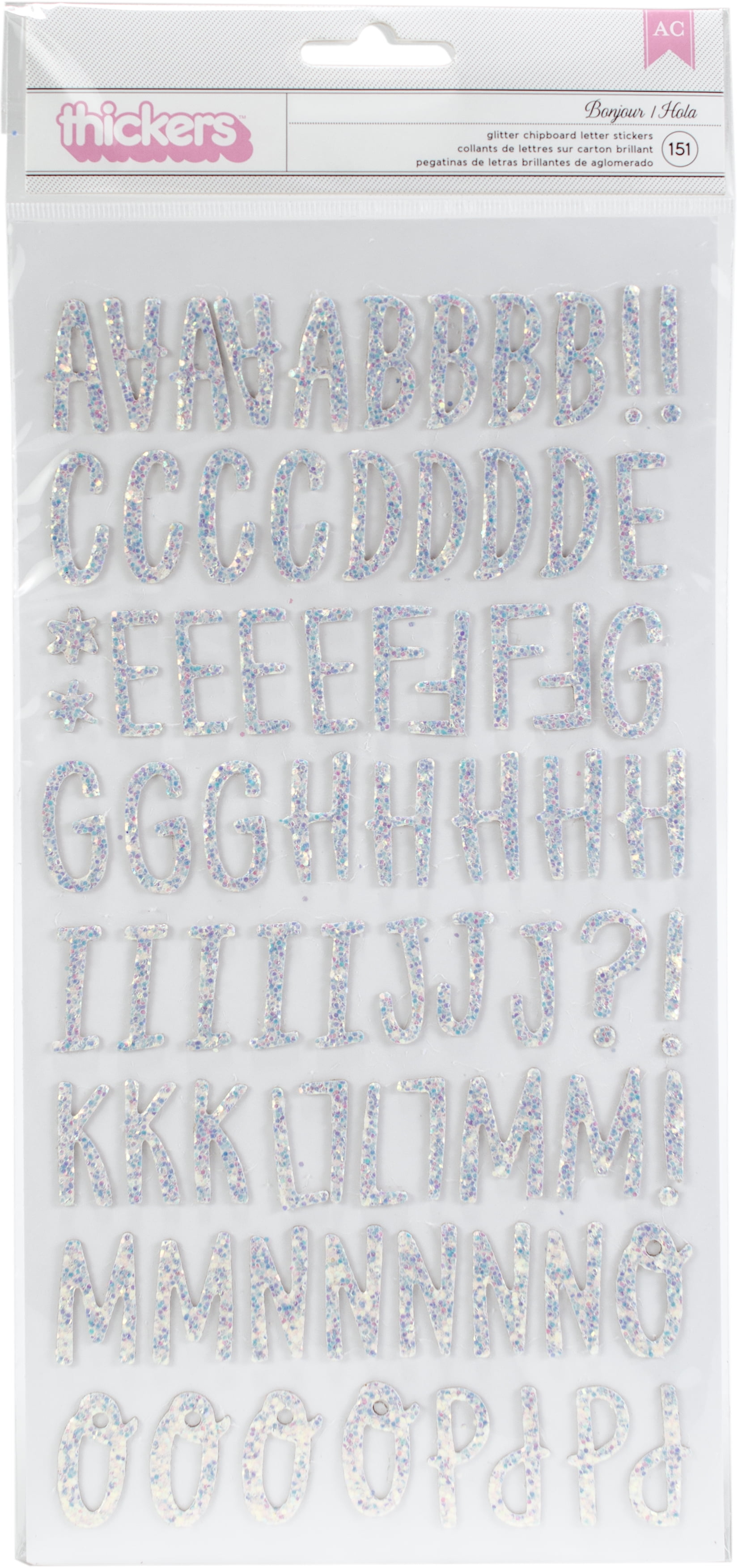 (5 pack) Dear Lizzy Stay Colorful Thickers Stickers 5.5"X11" 2/Pkg-Bonjour Alpha/Multi Glittered Chipboard