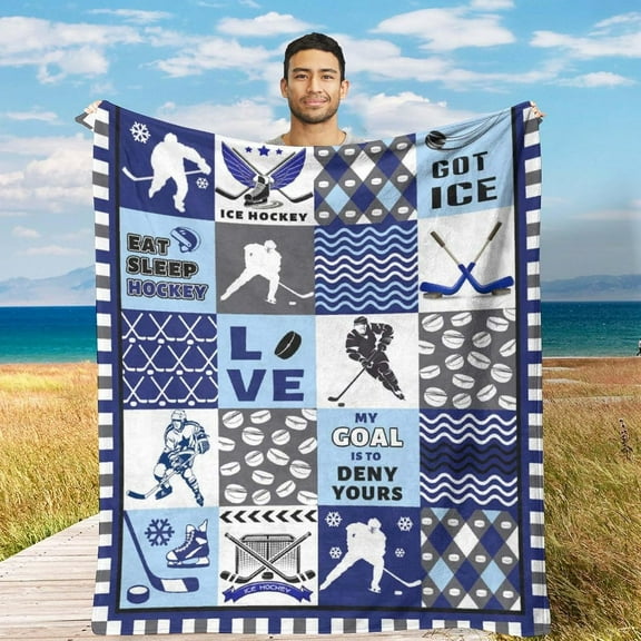 Ice Hockey Throw Blanket Hockey Gifts for Boys Men Hockey Blanket Hockey Gifts Ideas Hockey Player Blanket Plush Blanket for Couch Bed Sofa 8060
