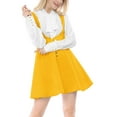 thumbnail image 3 of INSPIRE CHIC Women's Overall Dress Solid U Neck Button Decor Flared Hem XS Yellow, 3 of 9