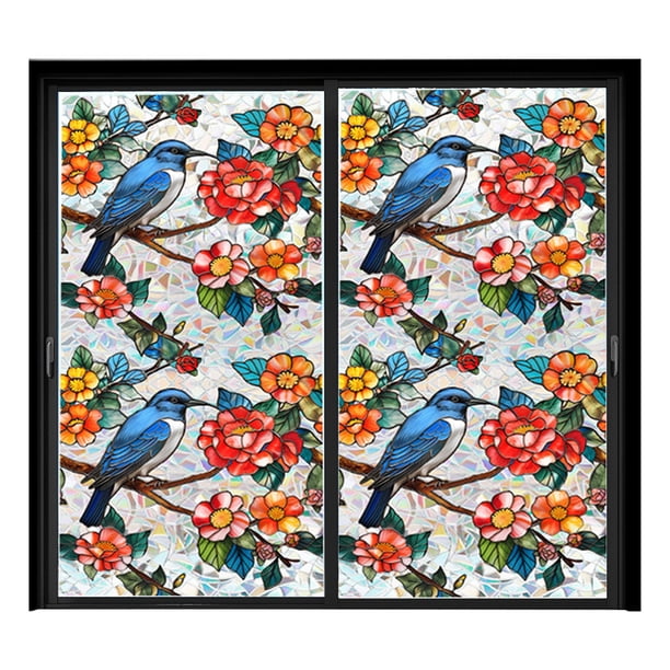 Lámina adhesiva estática para ventanas con motivos florales arcoíris, 100 x 43 cm, calcomanía de PVC, 8 diseños botánicos, puertas de cristal
