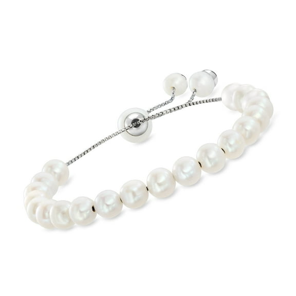 Ross-Simons 6.5-9mm Cultured Pearl Bolo Bracelet in Sterling Silver, Women's, Adult