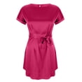 thumbnail image 4 of Offre à Durée Limitée Iumwxz Robe à Col Rond à Manches Courtes pour Femme Tunique à Ourlet Arrondi Robe Formelle avec Ceinture Robes Unies Longues Robes pour Femmes Robe Douce et Confortable pour Fête d'Anniversaire, 4 of 6