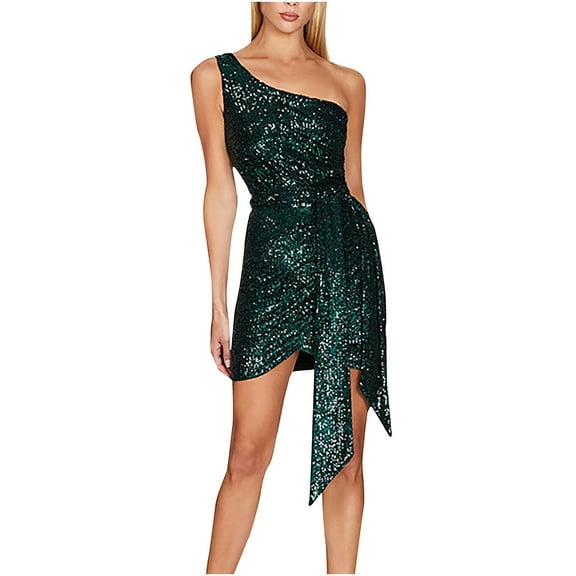 IROINNID Clearance Cocktail Dress for Women Wedding Guest Slim Pleated Sleeveless Skew Color Color Sexy Dress Cocktail Dress,Green