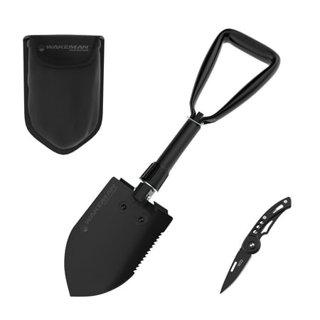 Folding Multitool Shovel, Pickaxe and Saw with Included Pocket Knife and Carry Bag- Survival Tool Camping, Hiking and Emergency By Wakeman