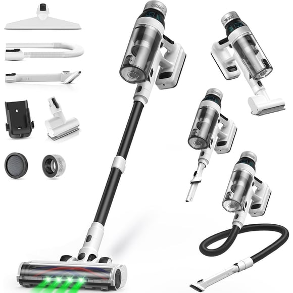Aspirateur Sans Fil, Aspirateurs 55 Min pour la Maison, Aspirateur-Balai 15-en-1 Autoportant avec Lumière DEL, Charge Anti - et Murale, Aspirateur Léger pour Planchers Durs Tapis Poils d'Animaux