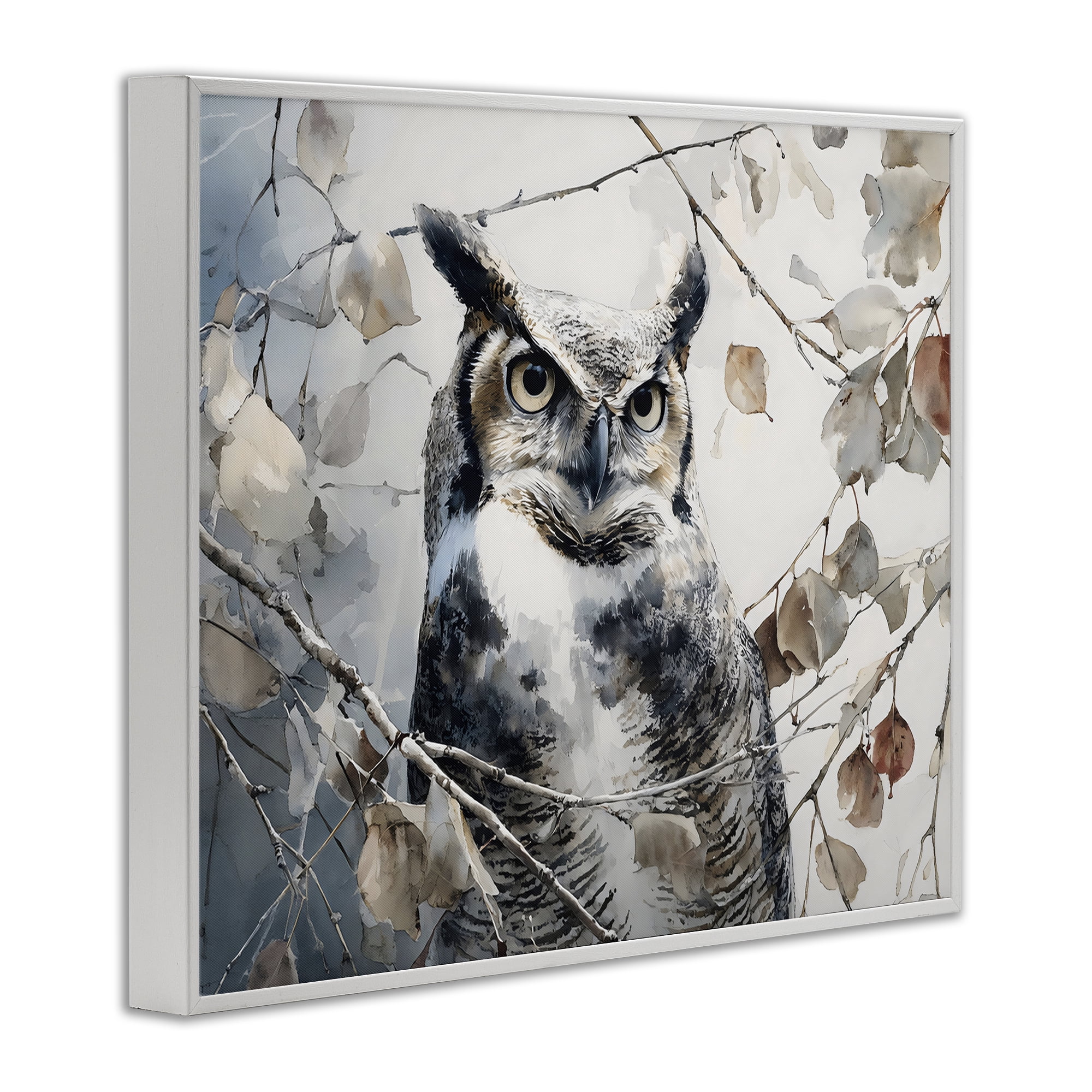 Stupell Industries Horned Owl Perched White Framed Giclee Art, design by Franklyn Gregory