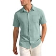 thumbnail image 2 of Ceisia Men's Short Sleeve Casual Button Down Shirt Solid Color Cotton Polo with Chest Pocket Relaxed Fit Everyday Basic Top Gifts for Father Green S, 2 of 9