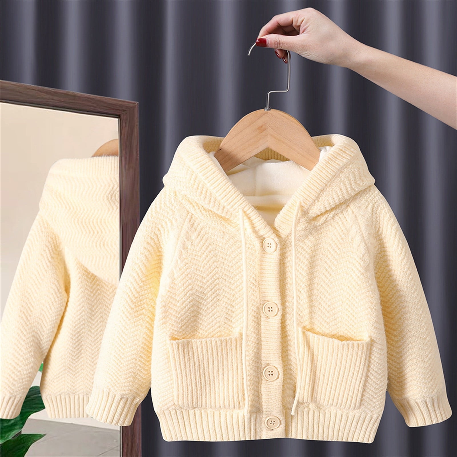 XFHLMJFF Boys Girls Sweater Cute Baby Toddler Hooded Cardigan Cable Knit Button Closure Jacket Lined Outwear Coat Tops Fall Winter Clothes
