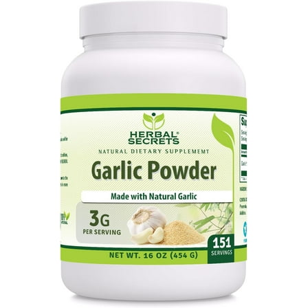 Herbal Secrets Garlic Powder Supplement 16 Oz (454 G) | 3 Mg per Serving | Non-GMO | Gluten-Free | Made in USA