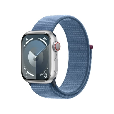 Apple Watch Series 9 [GPS + Cellular 41mm] Smartwatch with Silver Aluminum Case and Winter Blue Sport Loop. Fitness Tracker, ECG Apps, Always-On Retina Display, Water Resistant