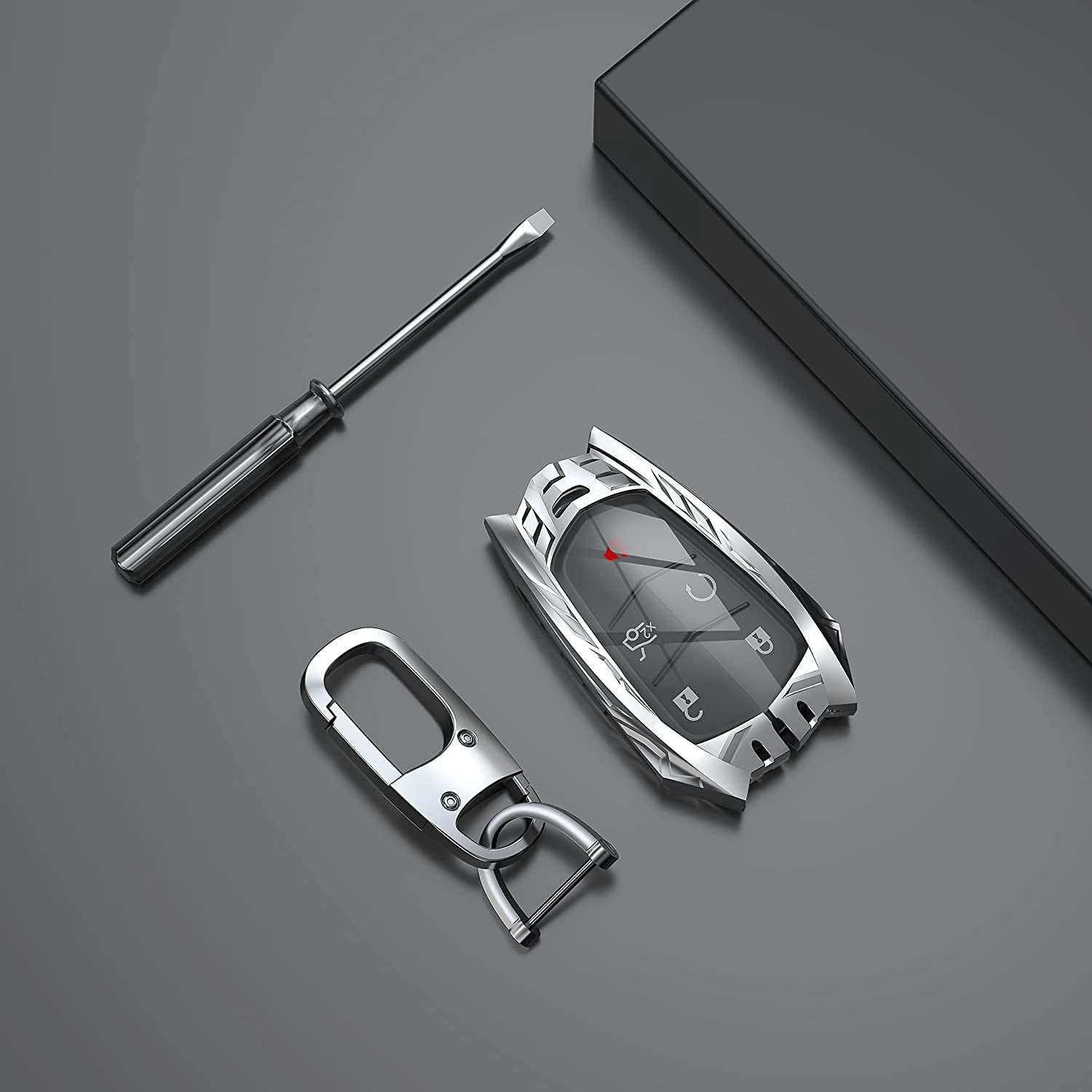 Metal Key Fob Cover for Cadillac, for 2015-2019 Cadillac Escalade CTS SRX XT4 ATS STS CT6 SRX 5-Buttons Full Protection