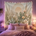 thumbnail image 2 of Desert Landscape with Prickly Pear Cacti and Wildflowers Serene Boho for Plant Lovers, Botanical Wall Art Birthday Gift, Tapestry Wall Hanging for Bedroom and Living Room, 2 of 7
