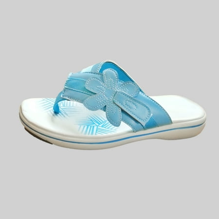 

AXXD Sandals Women Shoes Flat Low-heeled Floral Flip Flops Sandals Casual Beach Slippers(6 Light blue)
