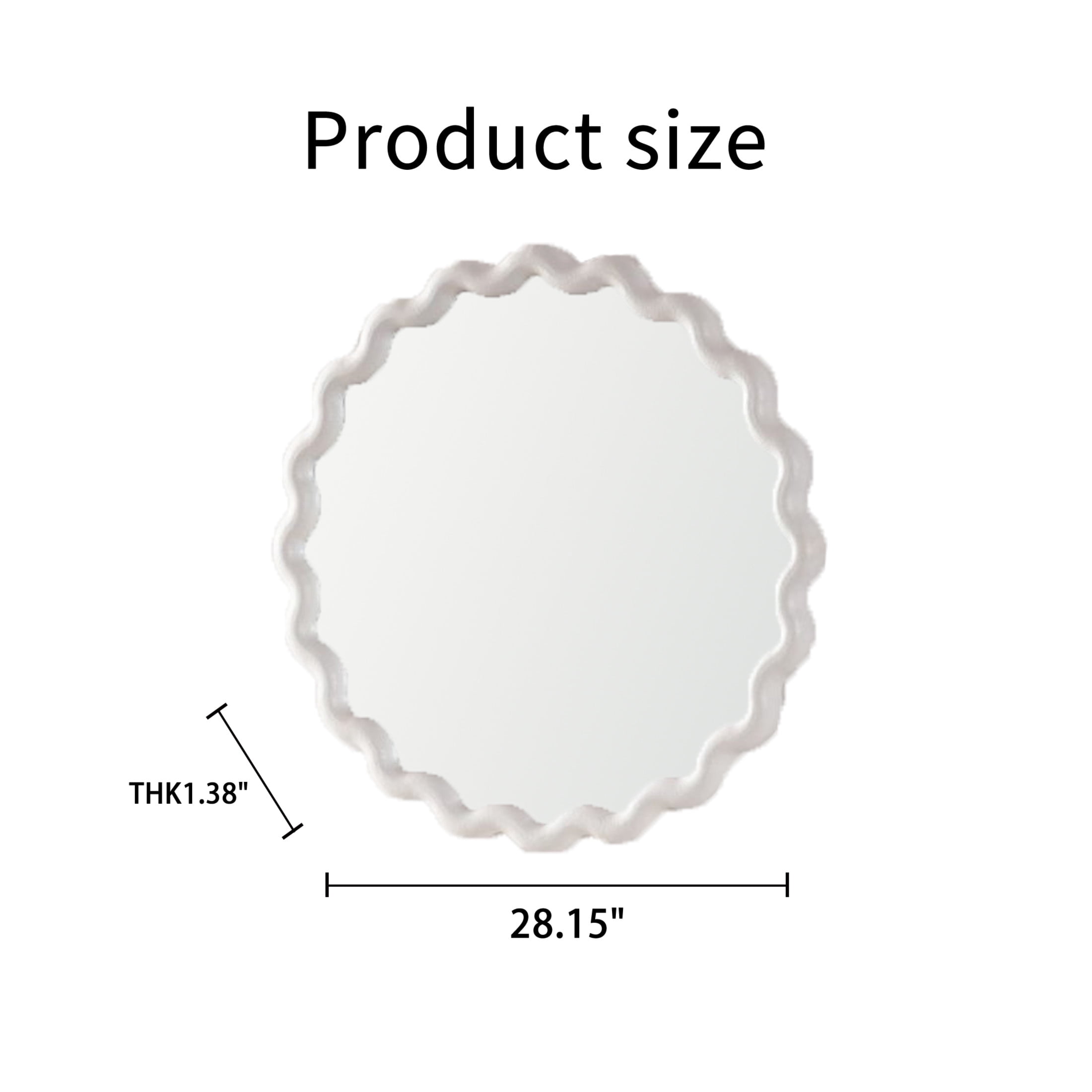 Noble House Tormere Scalloped Round Wall Mirror, Modern Wavy Frame for Playful Minimalist Decor, Cream White