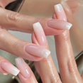 thumbnail image 1 of Uñas postizas de cobertura completa, Uñas postizas acrílicas, purpurina, mariposa, diamantes de imitación, color rosa degradado, 24 unidades, 1 of 4