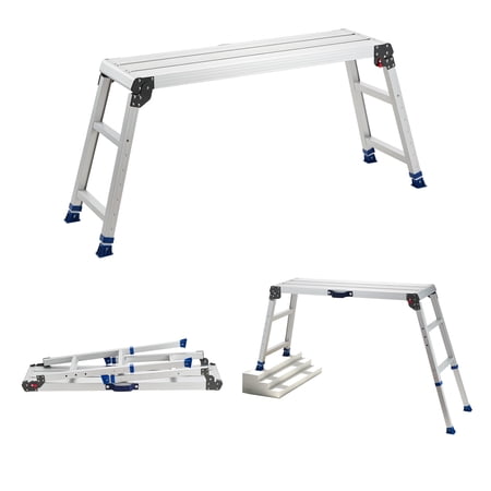 VEVOR Folding Work Platform, Adjustable Height 23-34.5 in, 40 x 12 in Aluminum Step Stool, 500 lbs Load Capacity, Heavy Duty Non-Slip Platform Ladder, Portable Work Bench for Painting, Maintenance
