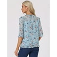 thumbnail image 4 of DARING DIVA Ruffle Hem Floral Blouse Top XS Blue White, 4 of 6