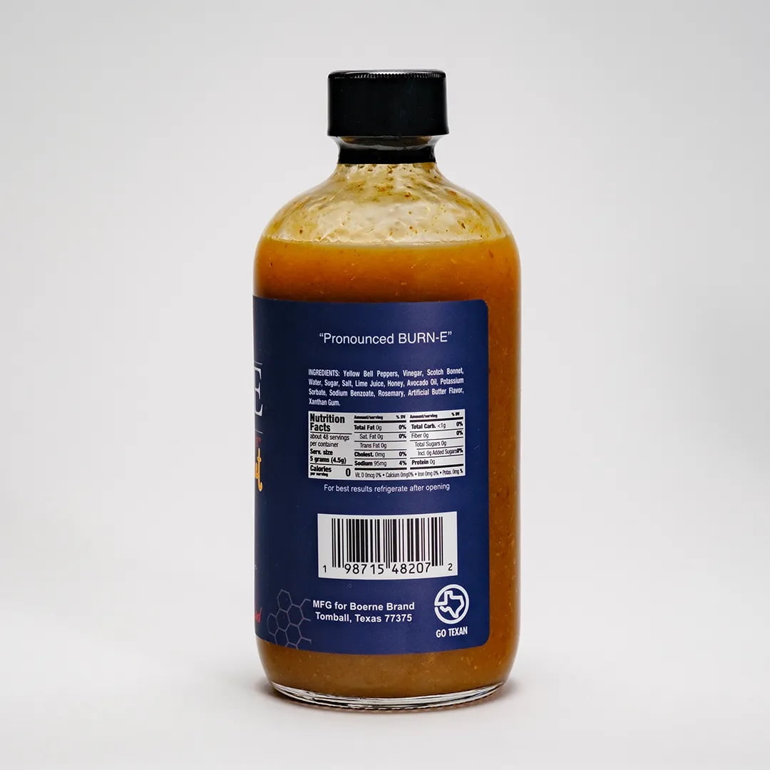 (3 pack) Boerne Honey Bonnet Texas Style Hot Sauce Glass Bottle Gluten Free, 8oz