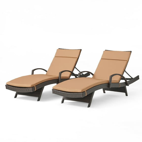 Anthony Outdoor Wicker Adjustable Chaise Lounge with Arms and Cushion, Set of 2, Multibrown, Carmel