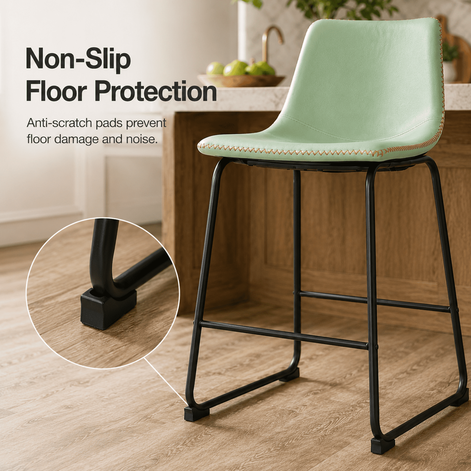 Alvantor 26 Inch Counter Height Bar Stools Set of 2, Armless Industrial Faux Leather Barstools with High Back and Metal Legs, Upholstered Comfortable Bar Chairs with Footrest