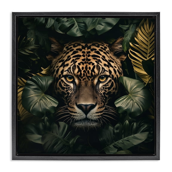 Stupell Industries Coastal Leopard in Exotic Palms Black Floating Frame Canvas Art, 18 x 18, by Heidi Kuntz