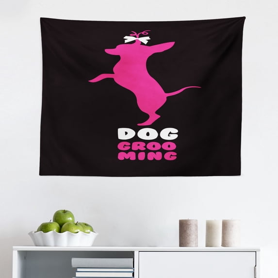 Dog Lover Tapestry, Funny Puppy Doodle with Various Species and Chaotic Floral Ornaments, Fabric Wall Hanging Decor for Bedroom Living Room Dorm, 2 Sizes, Multicolor, by Ambesonne