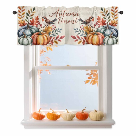 Kitchen Cafe Valance Curtain for Small Windows,Retro Autumn Harvest Rod Pocket Short Valances,42x12in