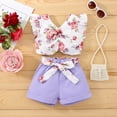 thumbnail image 2 of Odeerbi Baby Girls Boys Clothes Baby Outfits Shirts Sets Toddler 2025 Fashion Cute Flowers Print Pleated Flying Sleeves Top Belt Shorts Suit, 2 of 9