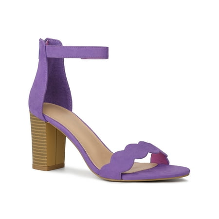 

Perphy Women s Sandals Ankle Strap Scalloped Decor Chunky Heels Sandals