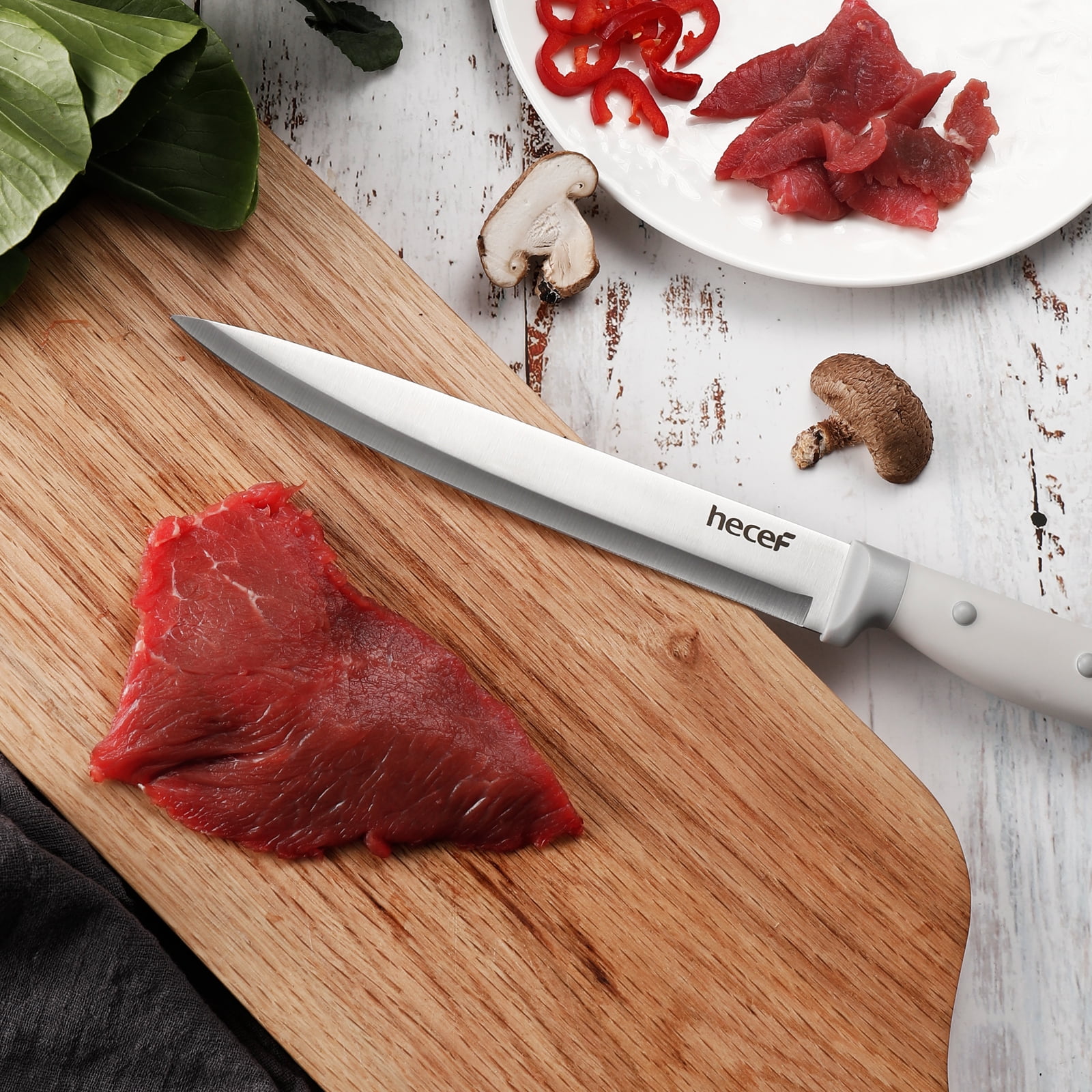 Hecef 14 Pcs Knife Set with Wooden Block Sharp Blades Chef Santoku Steak  Knives