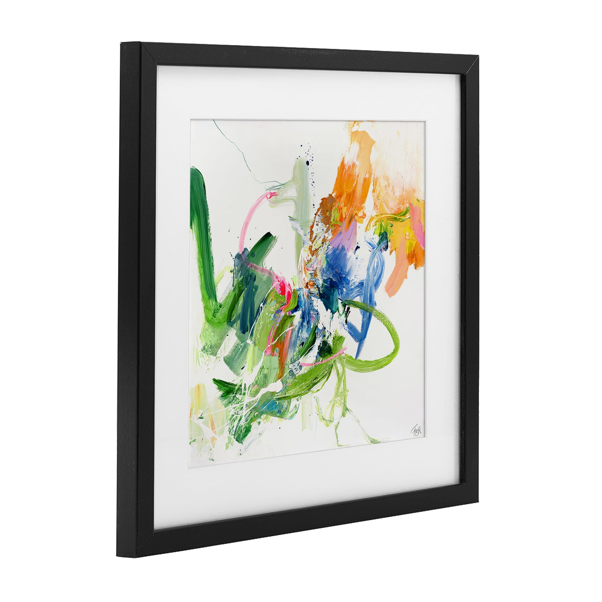 Confident Green Abstraction Black Framed Print Under Glass, design by Design Fabrikken