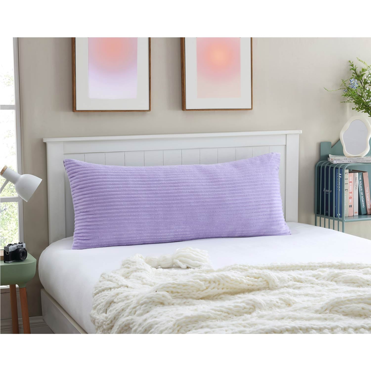 Your Zone Ribbed Body Pillow with Removable Cover, 48 in x 20 in, Lilac