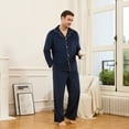 thumbnail image 3 of EK4YDNDS Mens Pajama Set, Comfy Flannel PJS Set for Men Lounge Warm Sleepwear（NAVY, M）, 3 of 5