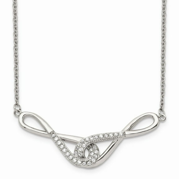 Stainless Steel Polished Infinity Symbols with CZs Necklace; 19 inch; Lobster (Fancy) Clasp; for Adults and Teens; for Women and Men