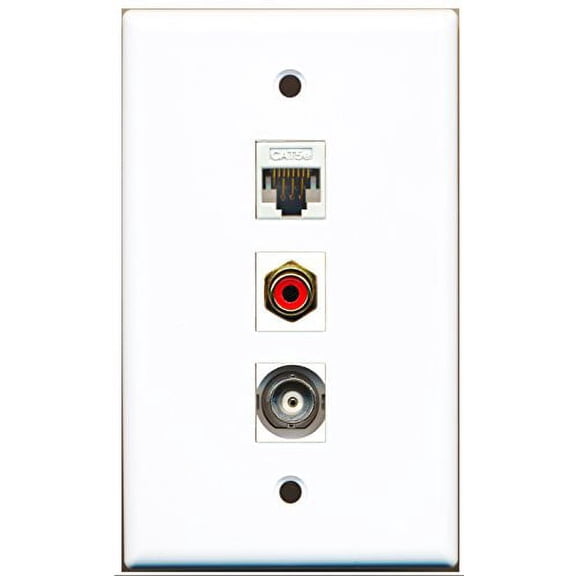 RiteAV - 1 Port RCA Red and 1 Port BNC and 1 Port Cat5e Ethernet White Wall Plate