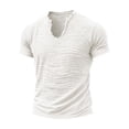 thumbnail image 4 of ZXLBBD T Shirts for Man Distressed Linen Raw Edge V Neck Short Sleeve Solid Color Lightweight Henley Tee Fashion Clothing Casual Outdoor T-Shirt,White,2XL, 4 of 4