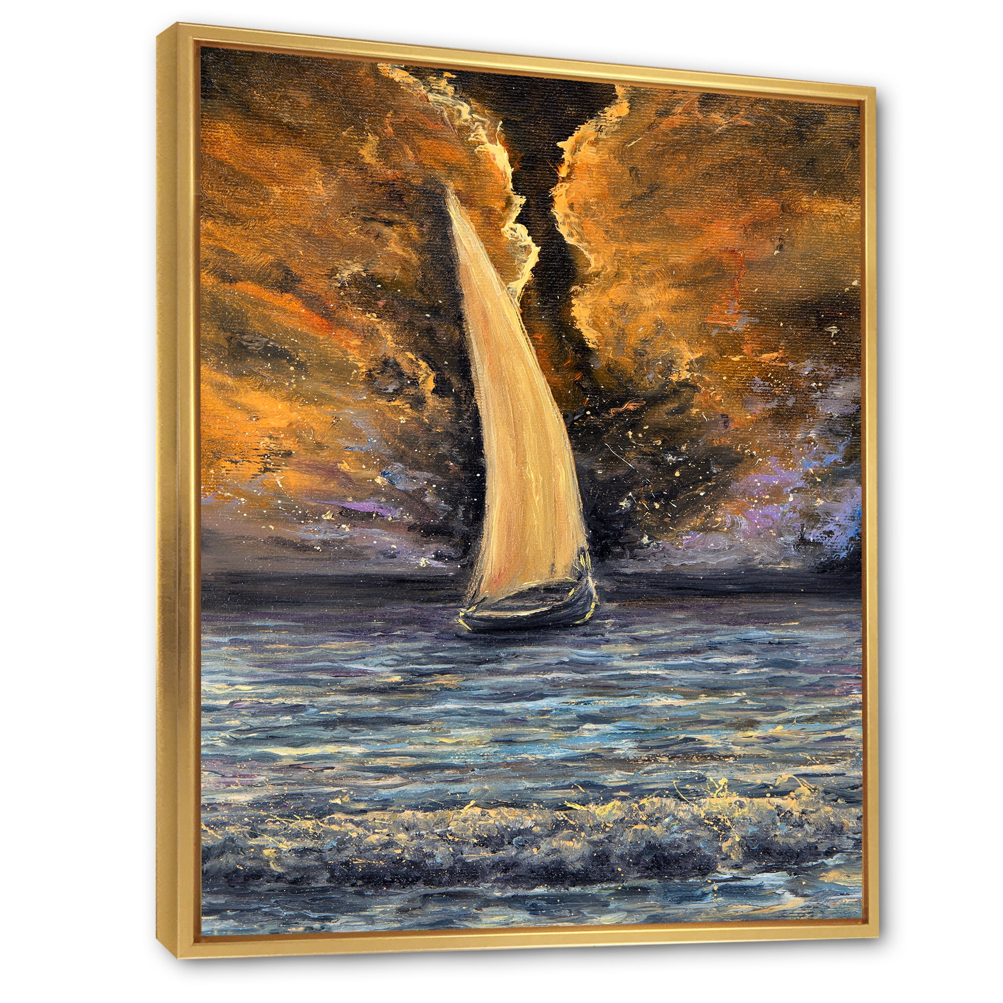 Designart 'Sailship On The Ocean At Morning' Nautical & Coastal Framed Canvas Wall Art Print