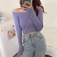 thumbnail image 3 of Women Square Neck Off Shoulder Long Sleeve Top Knit Blouse, 3 of 3