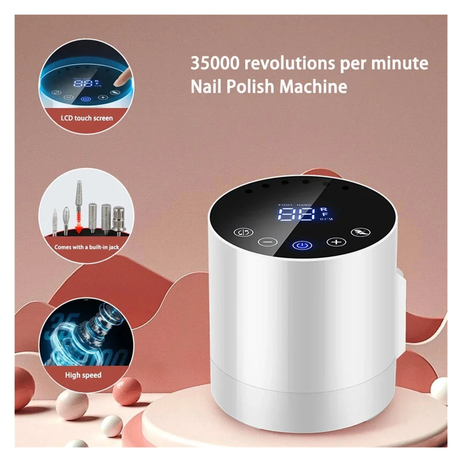 Electric Nail Drill File, Round Acrylic and Gel Manicure Polisher for Home Salon Beginners