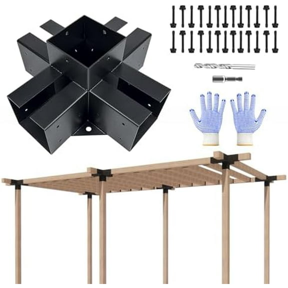 pergola Bracket kit 4 x 4,5-Way Cross-Shaped Bracket Woodworks Pergola kit for Lumber (Actual: 3.5" x3.5'') for Outdoor Gazebos,Patio Pergolas,Log Cabins - 1 Pack$$Garden & Patio