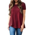 thumbnail image 3 of Annhoo Summer Tops for Women Round-Neck Asymmetrical Short Sleeve Button Decoration Short Basic Casual Tunics, 3 of 6