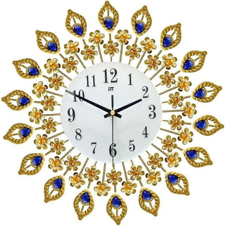 Wall Clock, Peacock Wall Clock Vintage Large Silent Wall Clock Non-ticking Battery Operated Iron Art Gold Decorative Clock Modern Home Decor Clock for